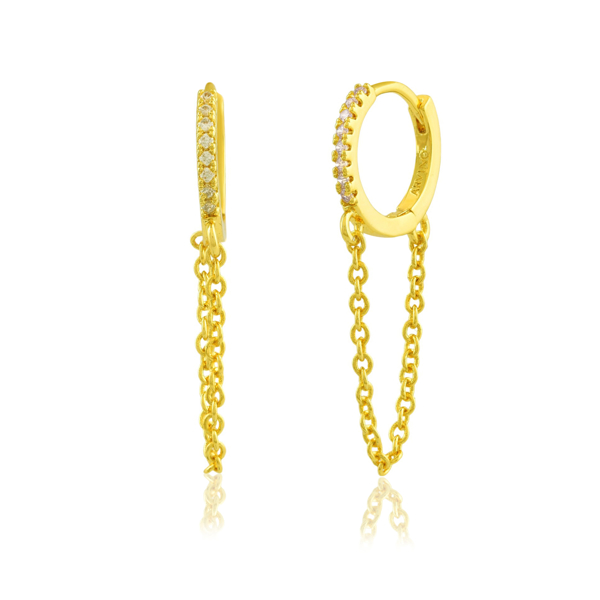 Show details for Pave Huggies Chain Hoops Picture of Pave Huggies Chain Hoops
